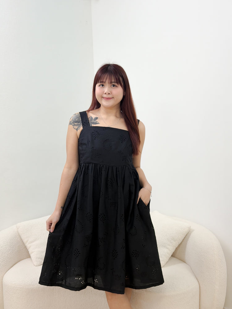 eyelet midi dress black Love Found Black Eyelet Tiered Midi Dress, Large - The Mint Julep Boutique